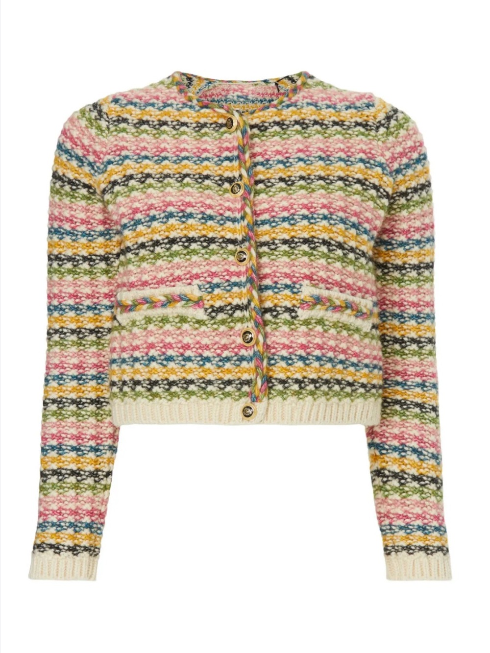 ba&sh Bianca Multicolor Striped Knit Cropped Cardigan Size Large - Picture 2 of 16